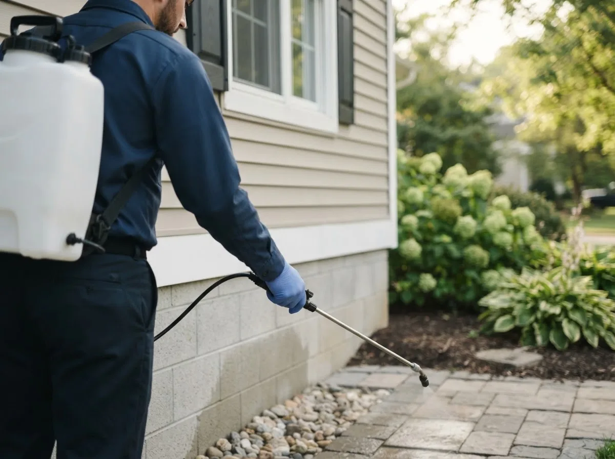 Pest control technician inspecting a home in Ferris, IL